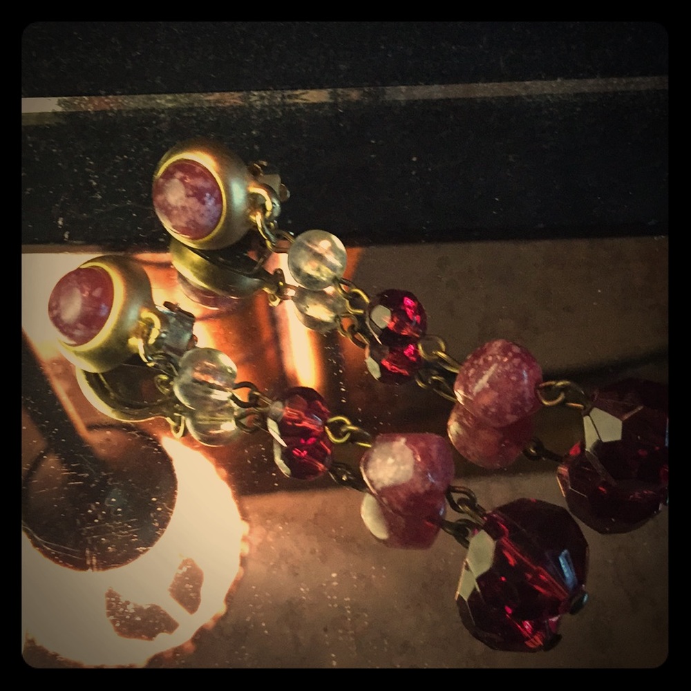 Vintage NYC Cranberry Red Drop Clip Earrings